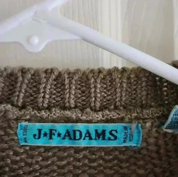 JF Adams Cute Hearts Striped Sz Large Sweater Knit Ivory Pink Tan - Picture 2 of 7